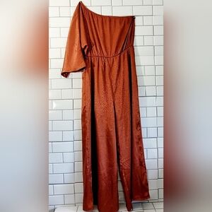 ACCENT PRONE THE LABEL Ladies One Shoulder Jumpsuit Elastic Waist Wide Leg Light